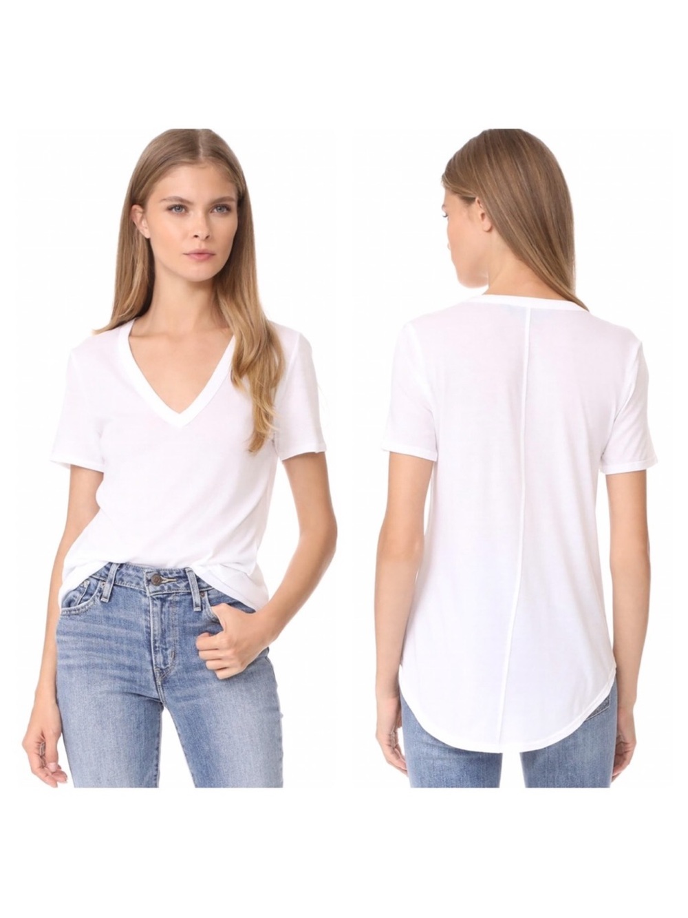 VERONICA BEARD White Cindy V Neck Tee Shirt Size Small